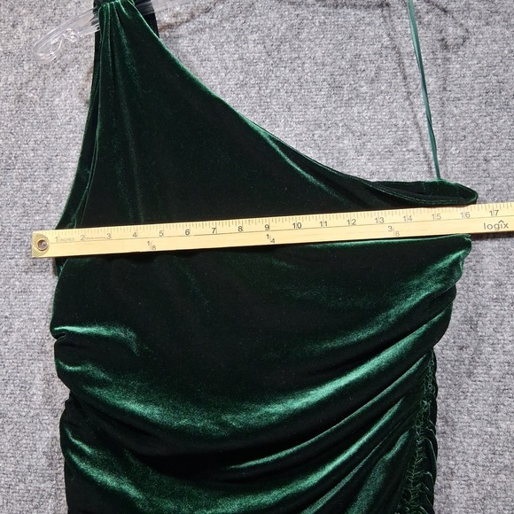 House of Harlow 1960 Green Velvet‎ Ruched One Shoulder Bodycon Dress Large - Picture 8 of 12